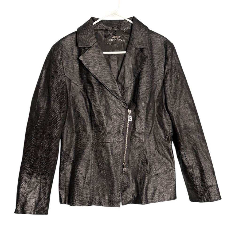 Mapela McCoy women black snake skin long sleeve  genuine leather jacket size M